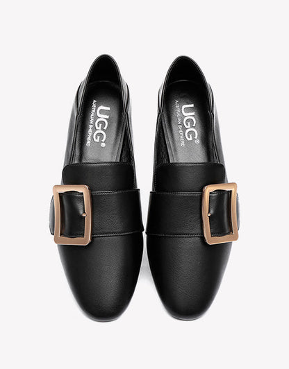 Australian Shepherd UGG Sally Square Buckle Loafers Opera Flats Almond Toe-Loafers &amp; Moccasins-PEROZ Accessories