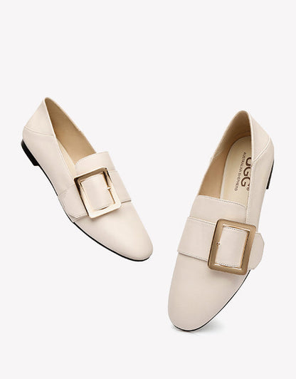 Australian Shepherd UGG Sally Square Buckle Loafers Opera Flats Almond Toe-Loafers &amp; Moccasins-PEROZ Accessories