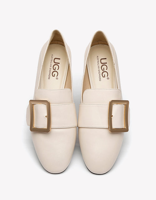 Australian Shepherd UGG Sally Square Buckle Loafers Opera Flats Almond Toe-Loafers &amp; Moccasins-PEROZ Accessories