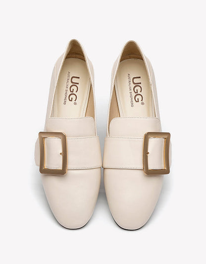 Australian Shepherd UGG Sally Square Buckle Loafers Opera Flats Almond Toe-Loafers &amp; Moccasins-PEROZ Accessories