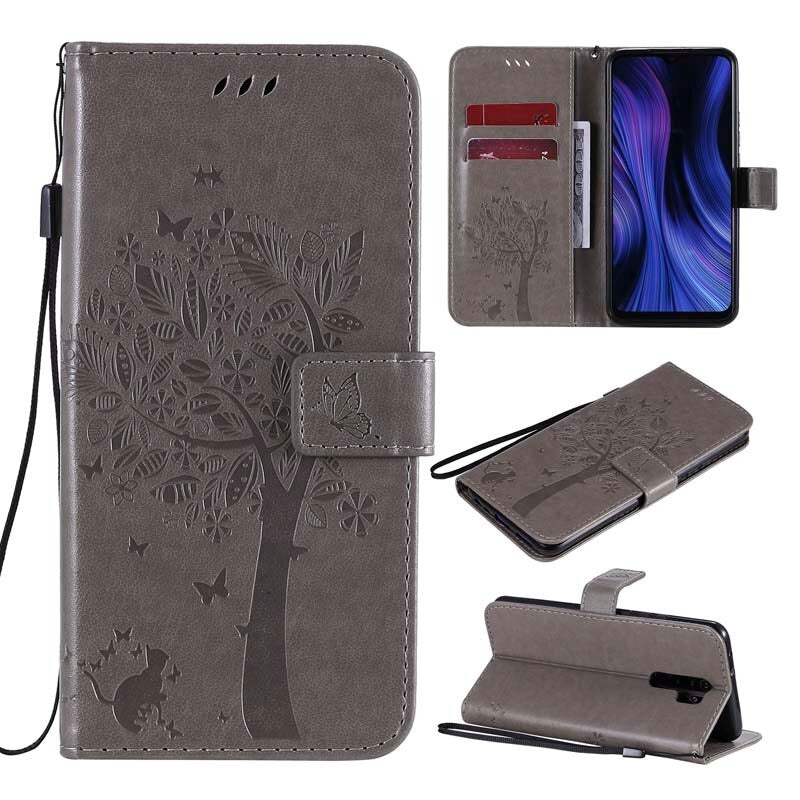 Anymob Samsung Case Gray 3D Tree Flip Leather Phone Magnetic Wallet Stand Cover With Card Slot-Mobile Phone Cases-PEROZ Accessories
