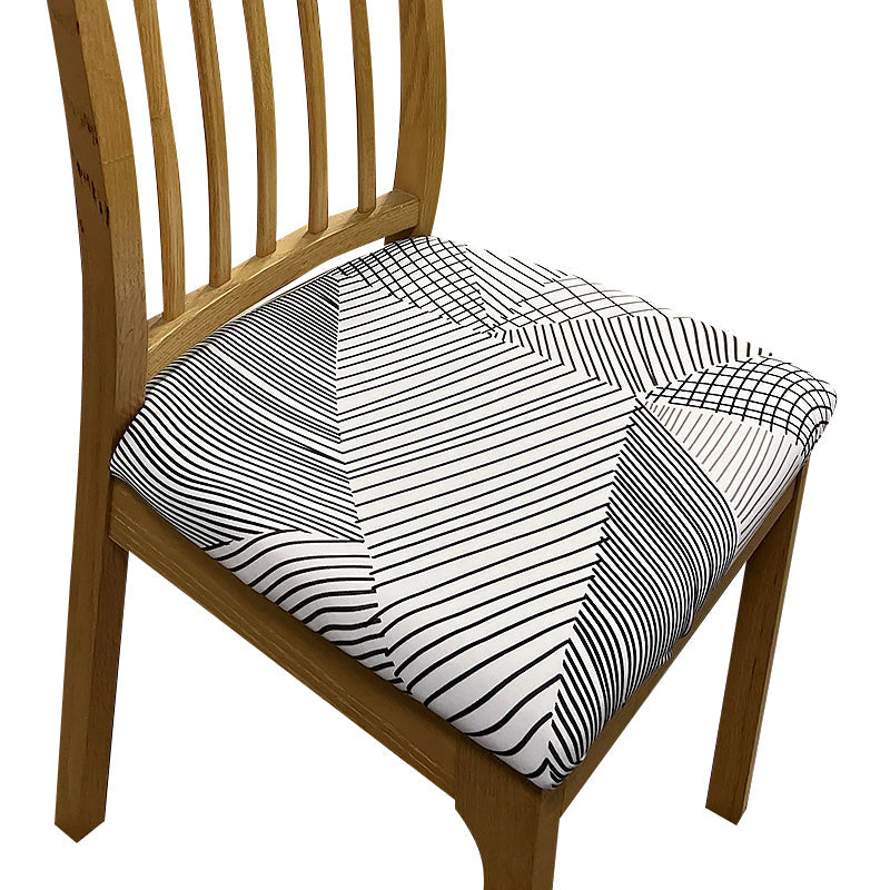Anyhouz Chair Cover White Simple Linear Pattern Design Stretch Seat Cover for Home Dinning Kitchen Washable Removable-Chair Cover-PEROZ Accessories