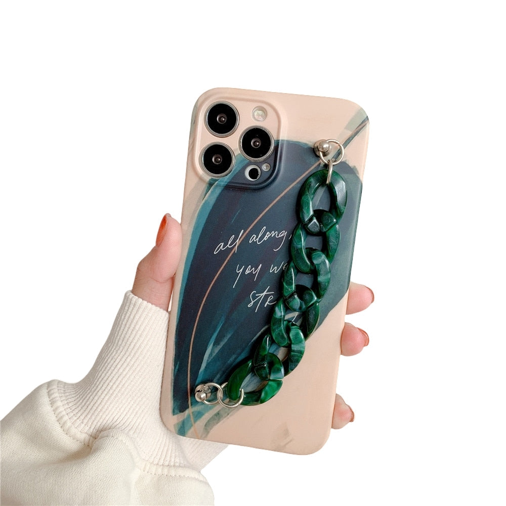Anymob iPhone Green Leaf Art Painting Marble Bracelet Phone Case Shockproof Soft Silicone Cover-Mobile Phone Cases-PEROZ Accessories