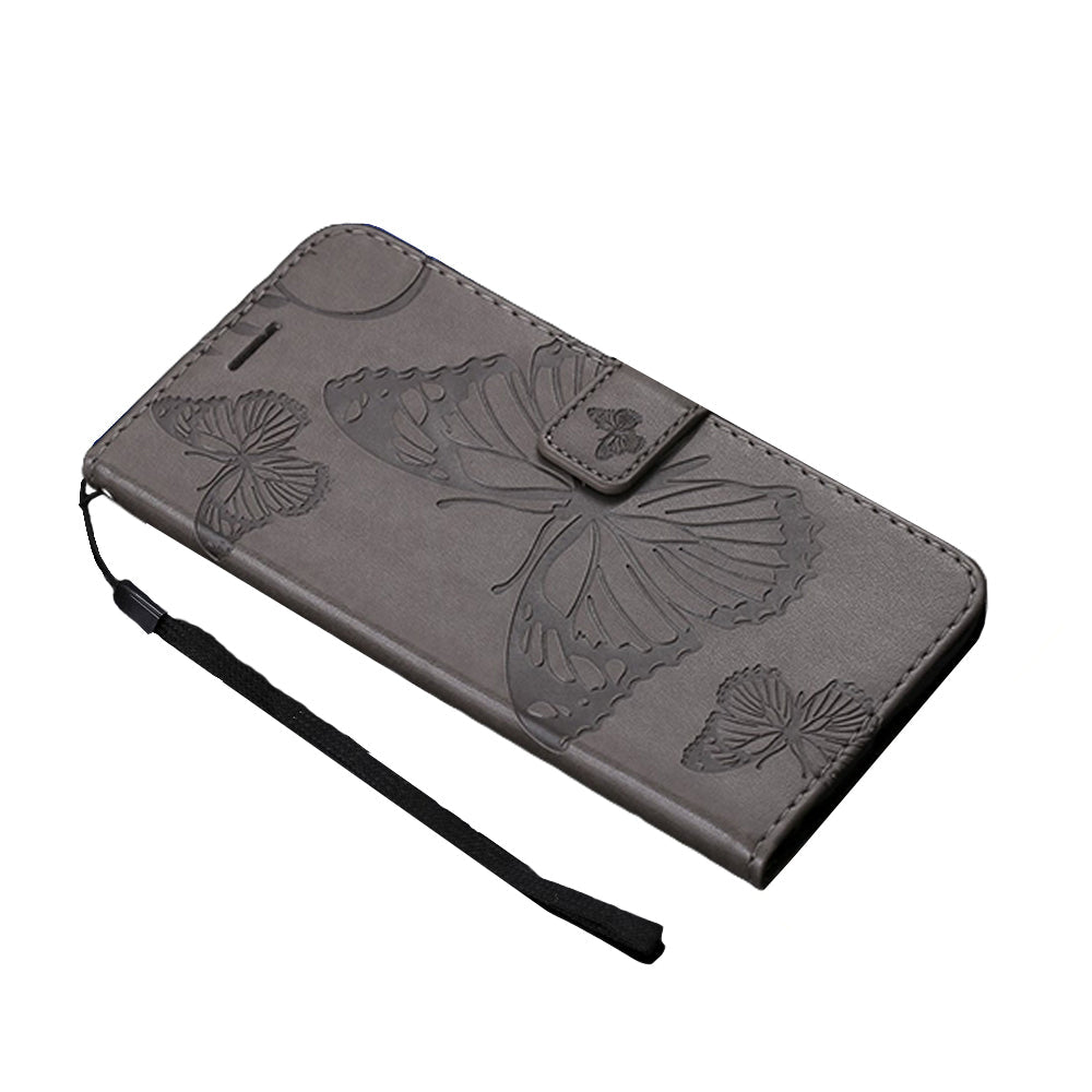 Anymob Huawei Gray Leather Phone Case Butterfly Flip Wallet Cover Protection-PEROZ Accessories