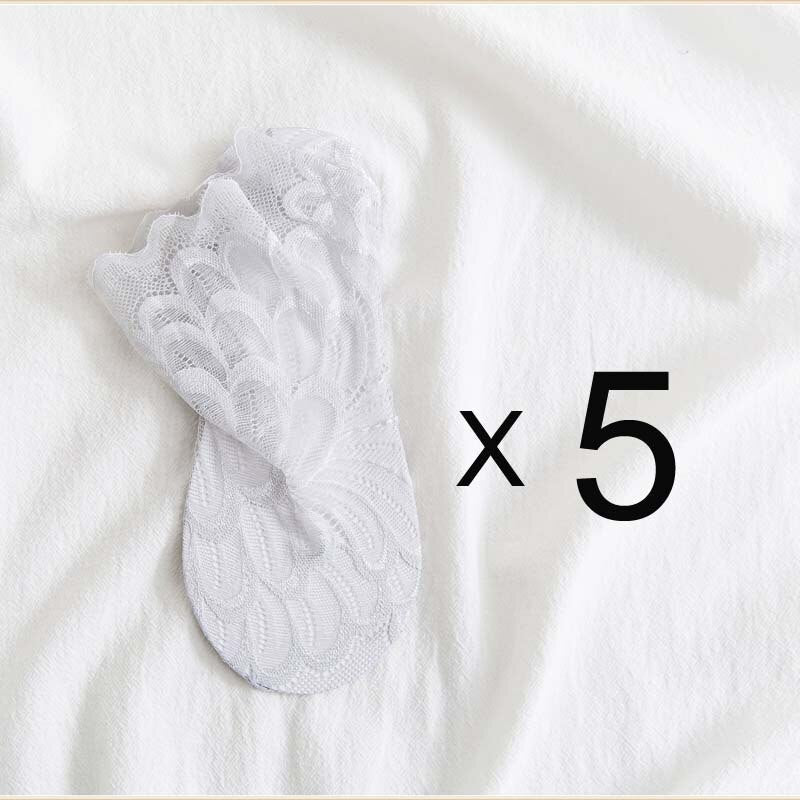 Anysox 5 Pairs One Size 4-5 Off White Fashion Summer Socks With Style Lace Peacock Flower Short Ankle Socks For Women-Socks-PEROZ Accessories