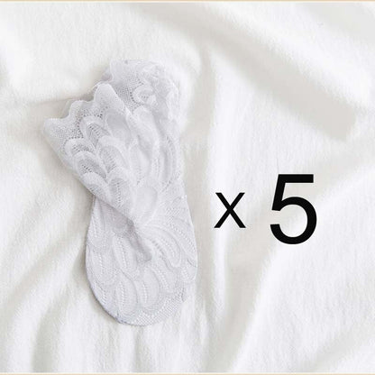 Anysox 5 Pairs One Size 4-5 Off White Fashion Summer Socks With Style Lace Peacock Flower Short Ankle Socks For Women-Socks-PEROZ Accessories