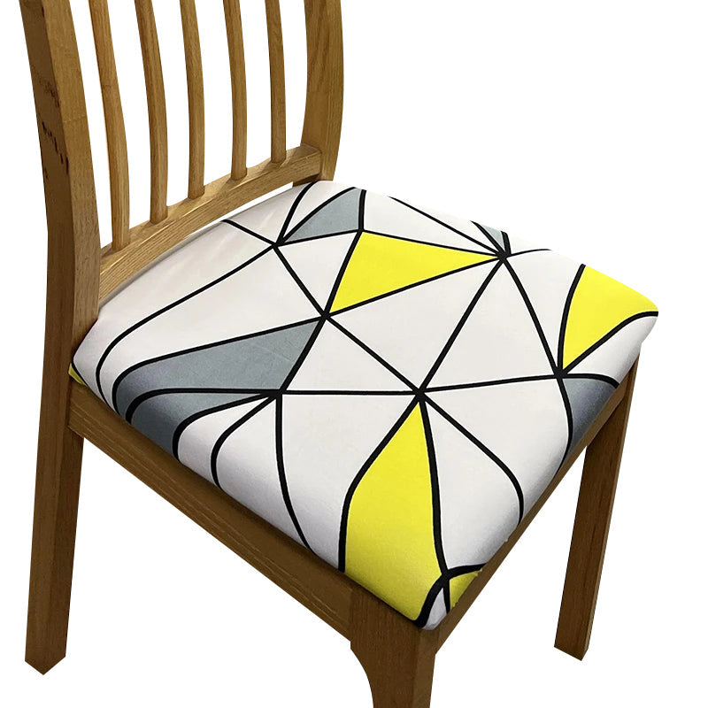 Anyhouz Chair Cover Yellow White and Grey Triangular Design Stretch Seat Cover for Home Dinning Kitchen Washable Removable-Chair Cover-PEROZ Accessories