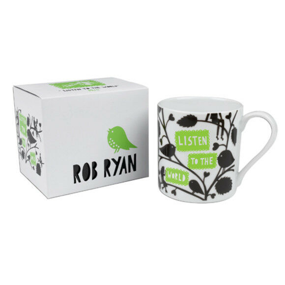 Rob Ryan Designer Mug Contemporary Art Inspirational Listen to the World-Drinkware-PEROZ Accessories