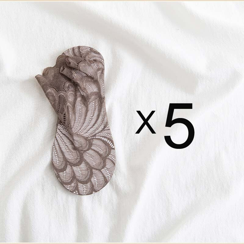 Anysox 5 Pairs One Size 4-5 Gray Fashion Summer Socks With Style Lace Peacock Flower Short Ankle Socks For Women-Socks-PEROZ Accessories