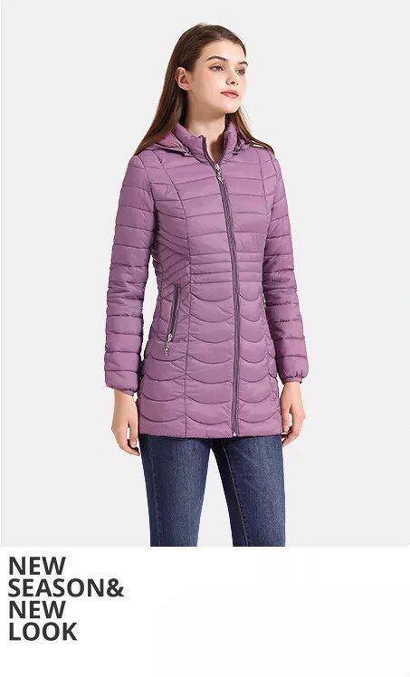 Anychic Womens Padded Puffer Jacket Medium Beige Ultralight Coat With Detachable Hood Lightweight Outwear Clothing-Coats &amp; Jackets-PEROZ Accessories