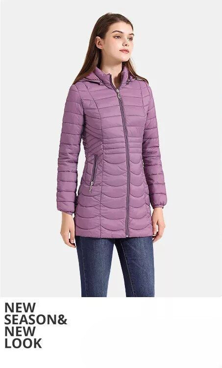 Anychic Womens Padded Puffer Jacket Large Navy Blue Ultralightweight Ultralight Coat With Detachable Hood Lightweight Outwear Clothing-Coats &amp; Jackets-PEROZ Accessories