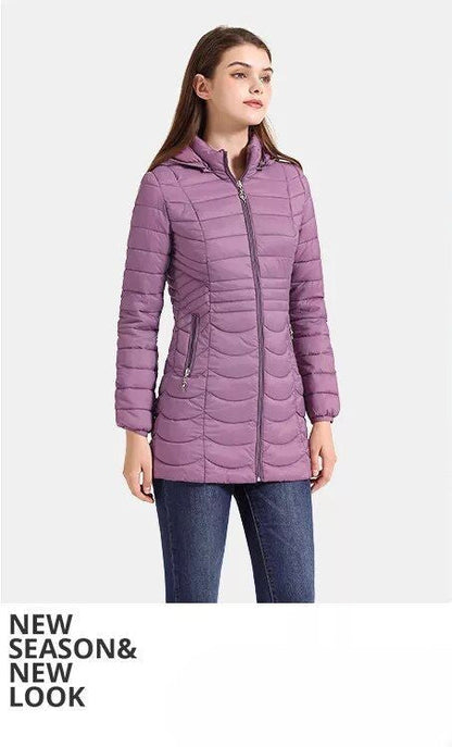 Anychic Womens Padded Puffer Jacket Large Navy Blue Ultralightweight Ultralight Coat With Detachable Hood Lightweight Outwear Clothing-Coats &amp; Jackets-PEROZ Accessories