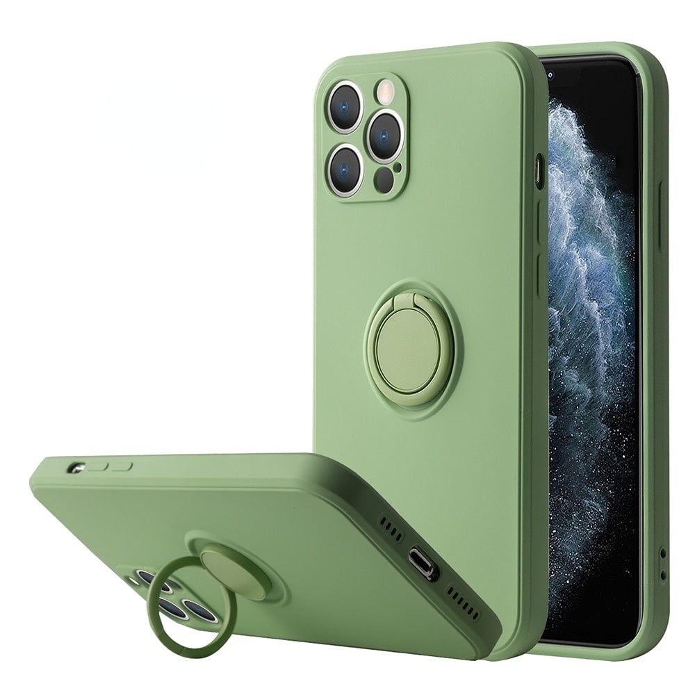 Anymob iPhone Case Green Soft Liquid Silicon Ring Holder Shockproof Candy Back Cover-Mobile Phone Cases-PEROZ Accessories