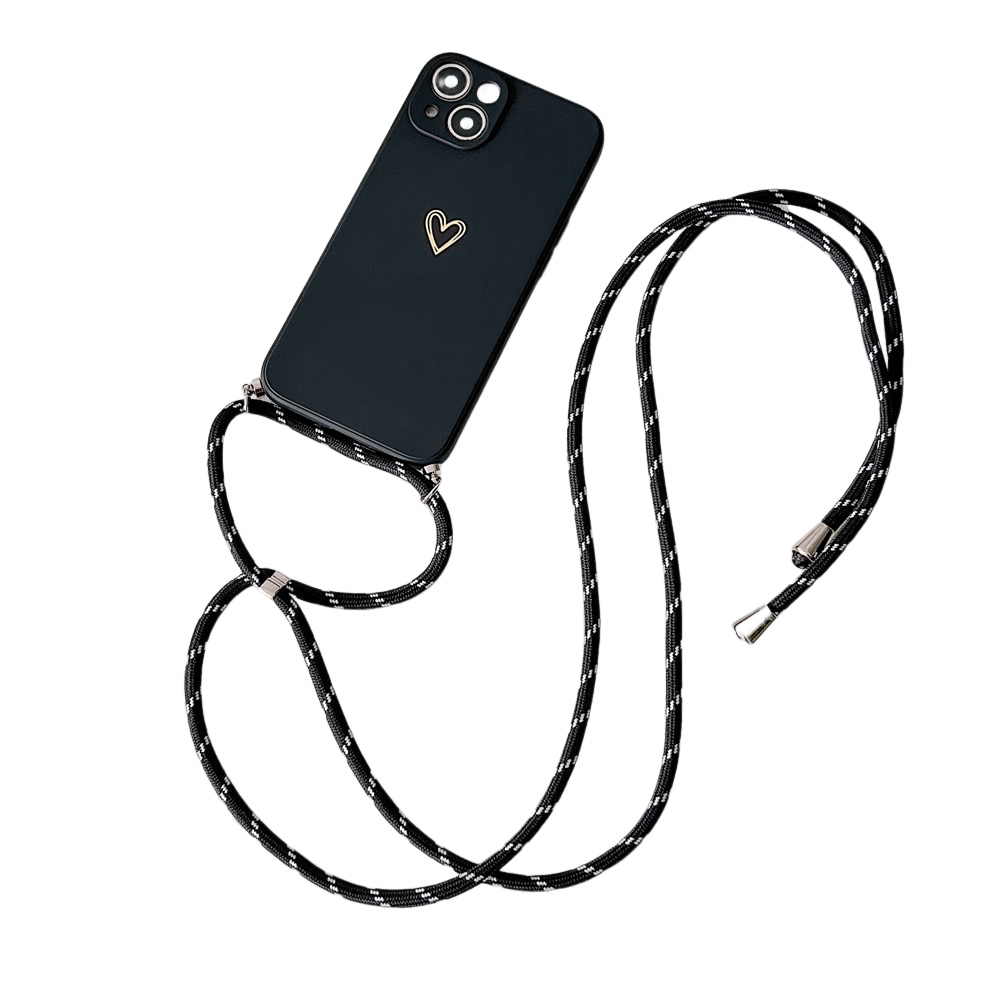 Anymob iPhone Case Black Candy Color Love Heart Crossbody Lanyard Soft Silicone Cover-Mobile Phone Cases-PEROZ Accessories