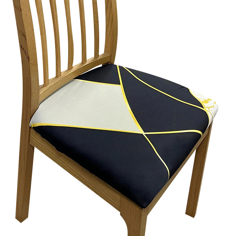 Anyhouz Chair Cover Black and White Gold Linear Design Stretch Seat Cover for Home Dinning Kitchen Washable Removable-Chair Cover-PEROZ Accessories