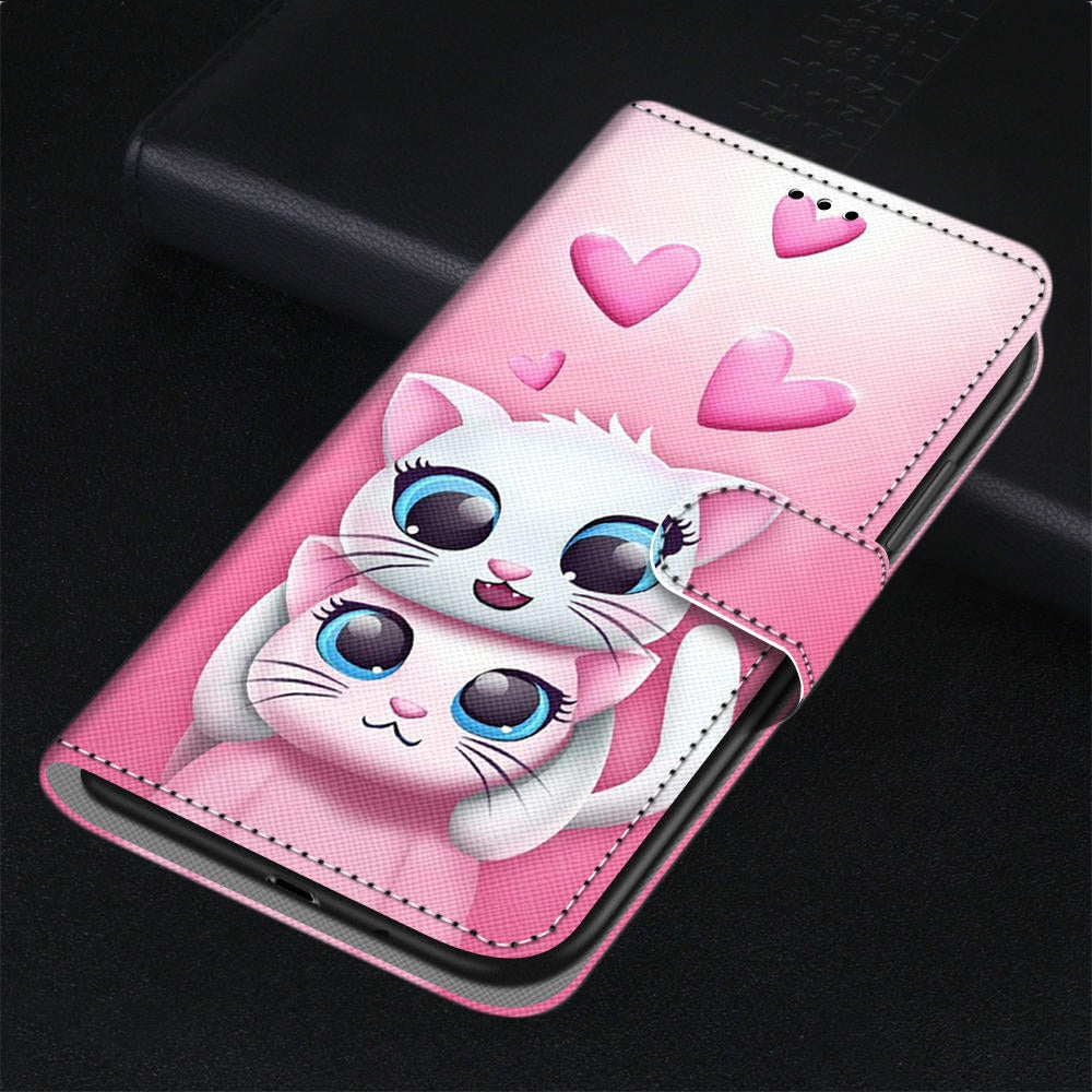 Anymob Samsung Case Pink Love Kitten Painted Magnetic Flip Leather Card slot Wallet Book Style Cover-Mobile Phone Cases-PEROZ Accessories