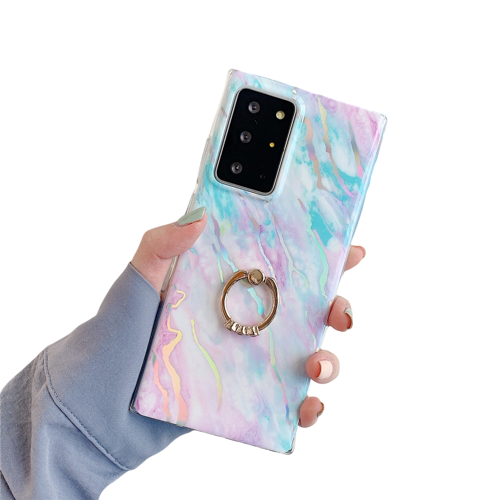 Anymob Samsung Case Peach and Blue Laser Marble Gradient Ring Holder Back Cover-Mobile Phone Cases-PEROZ Accessories