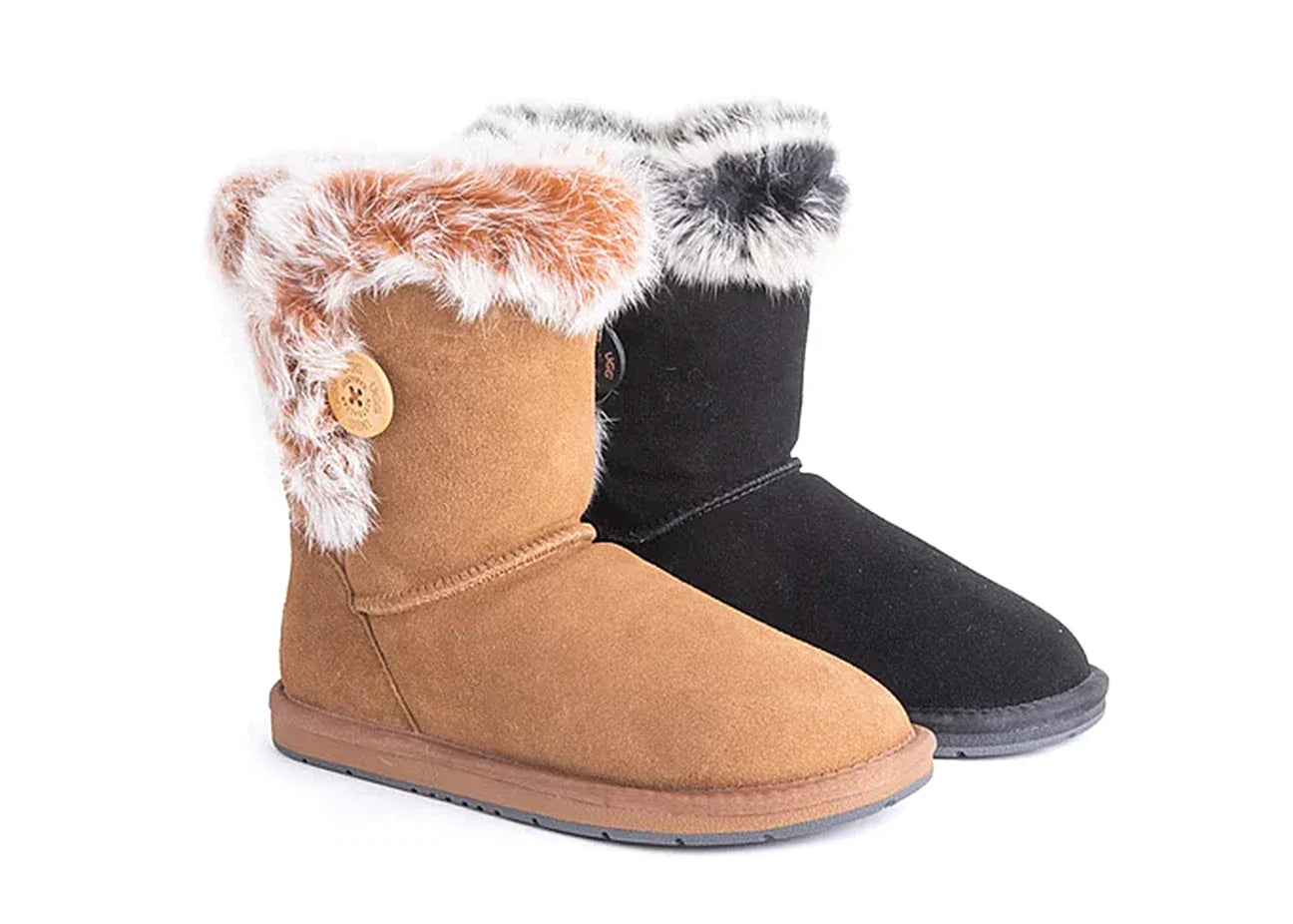Australian Shepherd UGG Short Button Sheepskin Boots Donna-Boots-PEROZ Accessories
