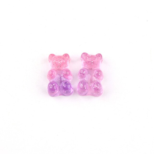 Anykidz 10pcs Pink Purple Glitter Bear Shoe Charm Accessories Jeans Clogs Pendants Designer Ornament Jibbitz for Crocs-Shoe Charms-PEROZ Accessories