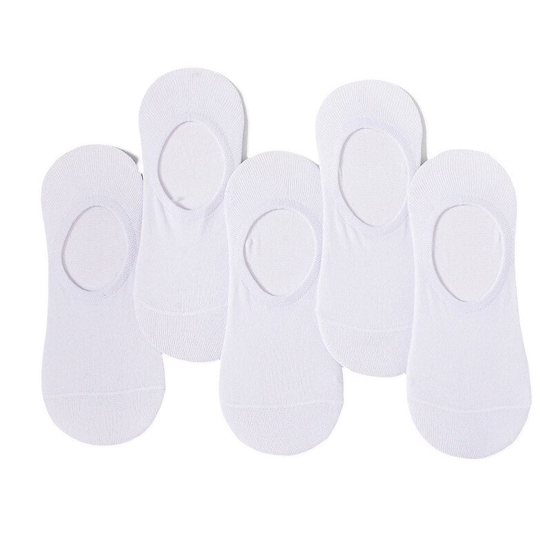 Anysox 5 Pairs Size 4-9 White Boat Socks Summer Thin Invisible Cotton Non-Slip Silicone Breathable Pure Color For Men-Socks-PEROZ Accessories