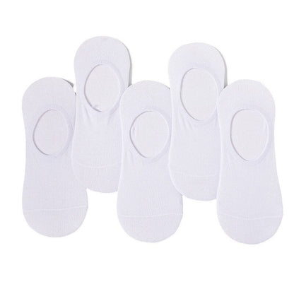 Anysox 5 Pairs Size 4-9 White Boat Socks Summer Thin Invisible Cotton Non-Slip Silicone Breathable Pure Color For Men-Socks-PEROZ Accessories