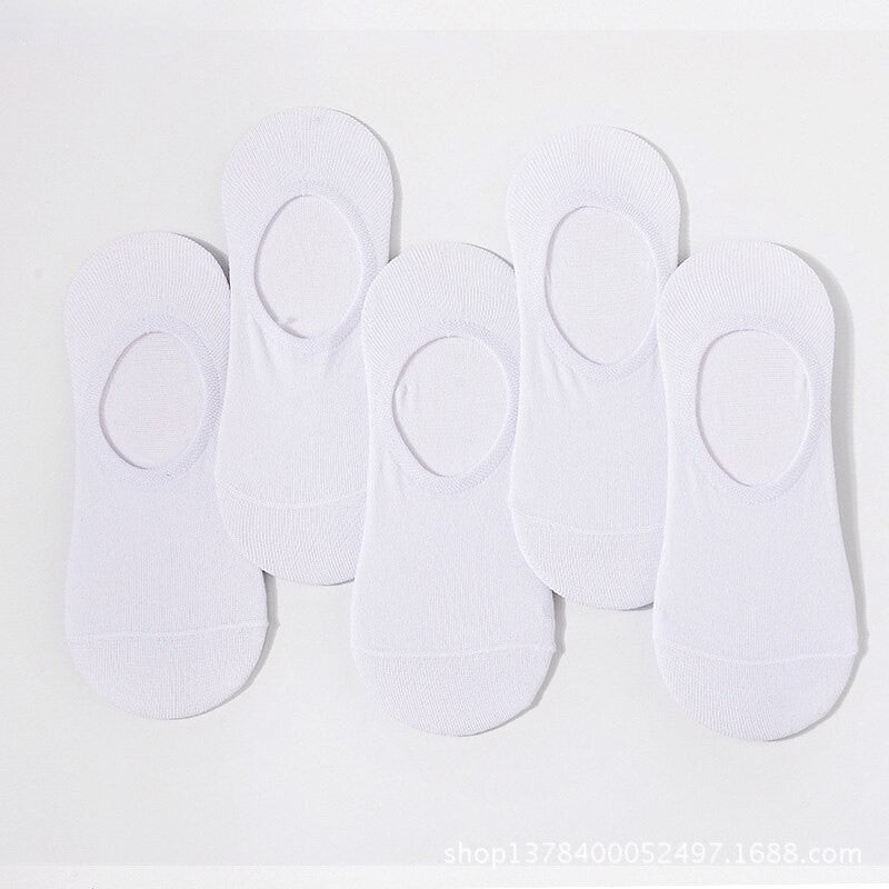 Anysox 5 Pairs Size 4-9 White Boat Socks Summer Thin Invisible Cotton Non-Slip Silicone Breathable Pure Color For Men-Socks-PEROZ Accessories
