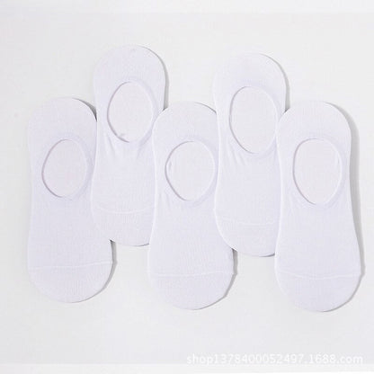 Anysox 5 Pairs Size 4-9 White Boat Socks Summer Thin Invisible Cotton Non-Slip Silicone Breathable Pure Color For Men-Socks-PEROZ Accessories