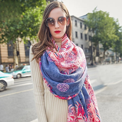 Anyyou 100% Pure Merino Wool Fuscia Pink Poncho Winter Large Scarf Pashmina Shawl Bandana Neck Wrap For Women-Scarves-PEROZ Accessories