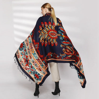 Anyyou 100% Pure Merino Wool Rose Red Poncho Winter Large Scarf Pashmina Shawl Bandana Neck Wrap For Women-Scarves-PEROZ Accessories