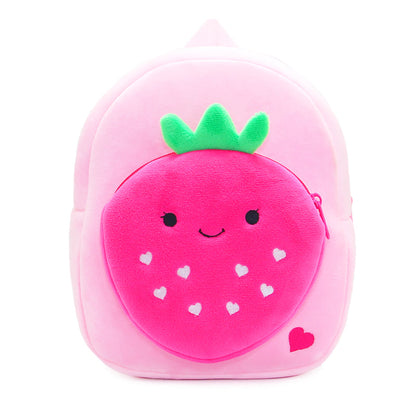 Anykidz 3D Pink Strawberry Kids School Backpack Cute Cartoon Animal Style Children Toddler Plush Bag Perfect Accessories For Boys and Girls-Backpacks-PEROZ Accessories
