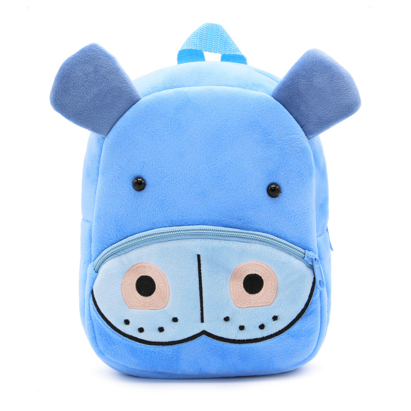 Anykidz 3D Blue Hippo School Backpack Cute Animal With Cartoon Designs Children Toddler Plush Bag For Baby Girls and Boys-Backpacks-PEROZ Accessories