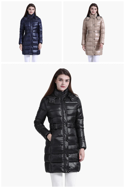 Anychic Womens Padded Puffer Jacket Large Beige Hooded Long Thick Puffer Jackets For Women Fashion Coats Casual Waterproof Outerwear-Coats &amp; Jackets-PEROZ Accessories