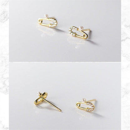 Anyco Fashion Earrings Chic Small Pave Zircon Paper Clip Pin Stud Genuine Sterling Silver Jewelry Gift for Women-Earrings-PEROZ Accessories