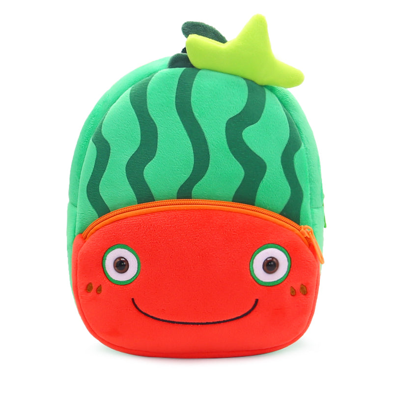 Anykidz 3D Green Watermelon Kids School Backpack Cute Cartoon Animal Style Children Toddler Plush Bag Perfect Accessories For Boys and Girls-Backpacks-PEROZ Accessories