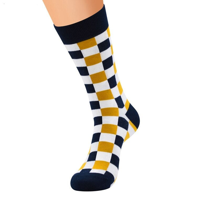 Anysox 5 Pairs Size 5-14 Fashion Socks Novelty Skateboard Squares Blue and White Pattern Cotton for Women Khaki-Socks-PEROZ Accessories