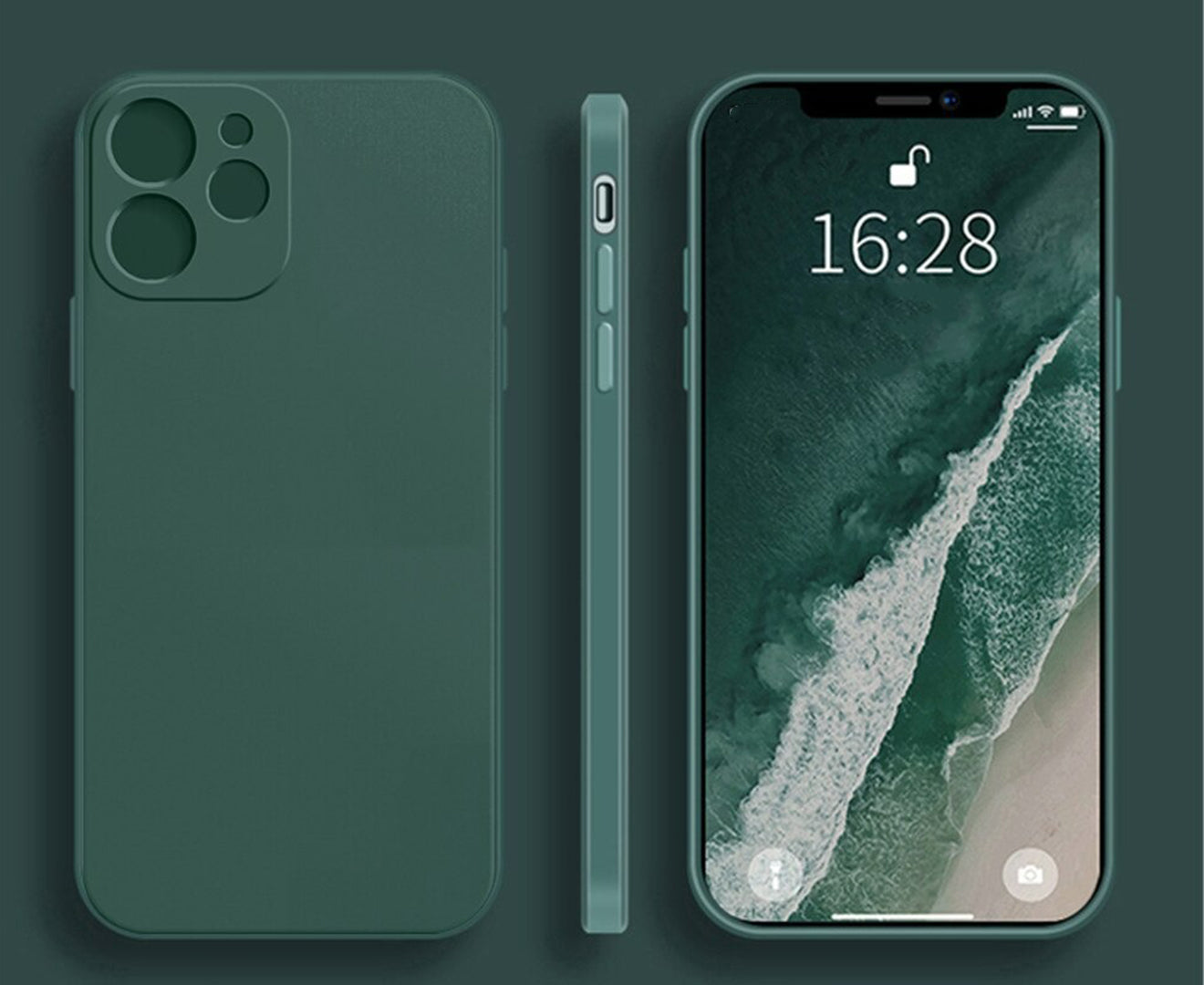 Anymob iPhone Phone Case Green Full Lens Protection Square Silicone Cover For IOS 13 11 12 Pro Max Mini X XS Max XR 7 8 6 6S Plus SE Compatible-Mobile Phone Cases-PEROZ Accessories
