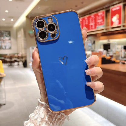 Anymob iPhone Case Dark Blue Love Heart Gold Plating Soft Shockproof Cover iPhone 13 12 11 Pro Max X XS Max XR 12 13 2020 Compatible-Mobile Phone Cases-PEROZ Accessories