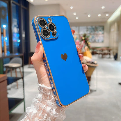 Anymob iPhone Case Dark Blue Love Heart Plating Lens Protection Shockproof Silicone Cover iPhone 12 11 Pro Max X XR XS Max 13 Pro Compatible-Mobile Phone Cases-PEROZ Accessories