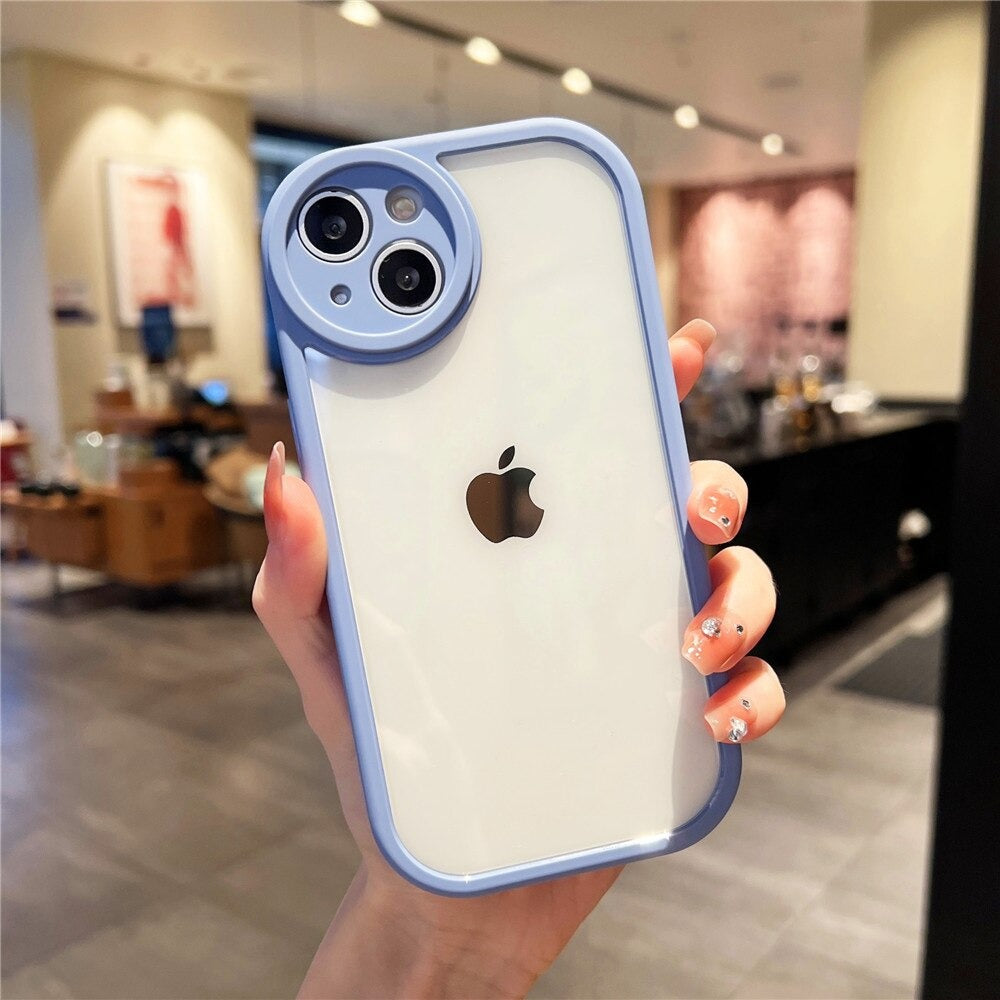 Anymob iPhone Case Blue Round Camera Protection Shockproof Soft Bumper Frame Mobile Cover iPhone 11 12 Pro Max 13 Pro Max Compatible-Mobile Phone Cases-PEROZ Accessories