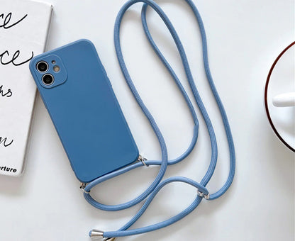 Anymob iPhone Case Blue Fashion Square Crossbody Necklace Strap Lanyard Cord Silicone For iPhone Full Lens Protection Cover-Mobile Phone Cases-PEROZ Accessories