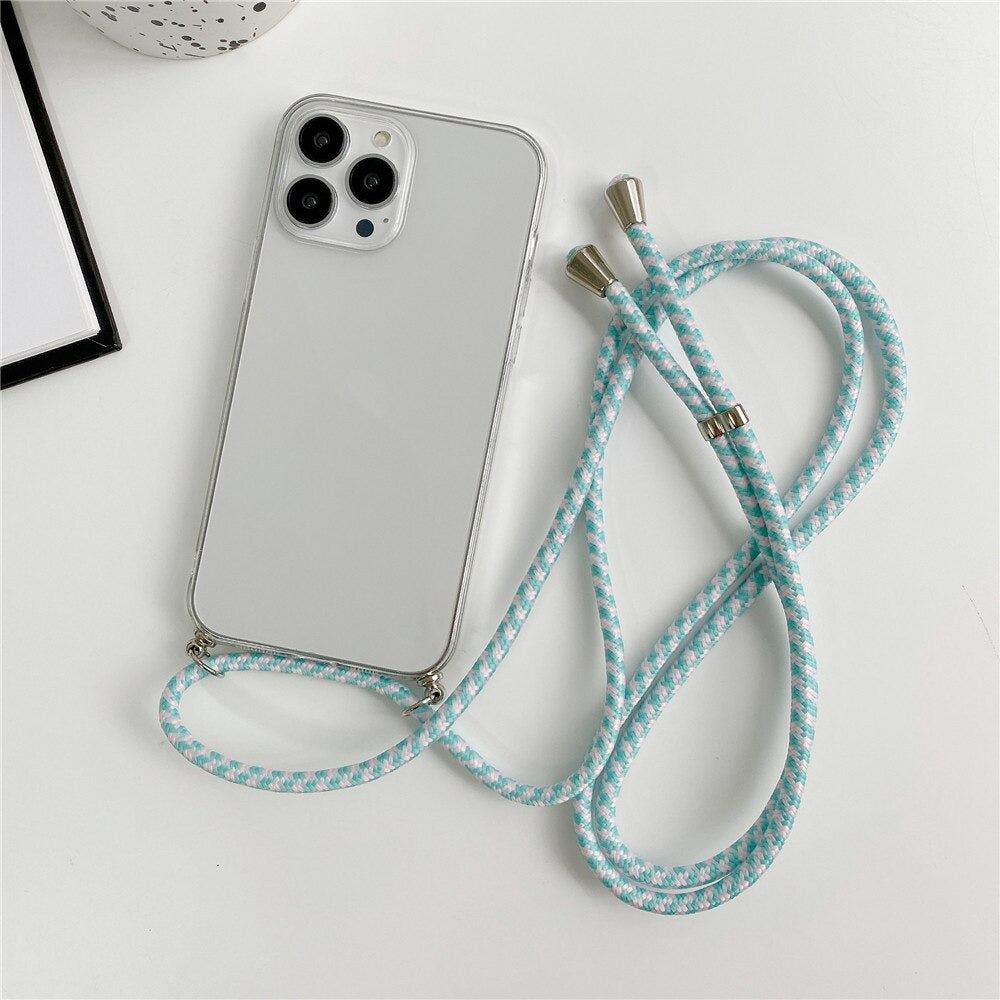 Anymob iPhone Case White Transparent Candy Color Crossbody Necklace Lanyard Mobile Cover iPhone 13 12 Pro Max 11 Pro Max X XS Max XR Compatible-Mobile Phone Cases-PEROZ Accessories