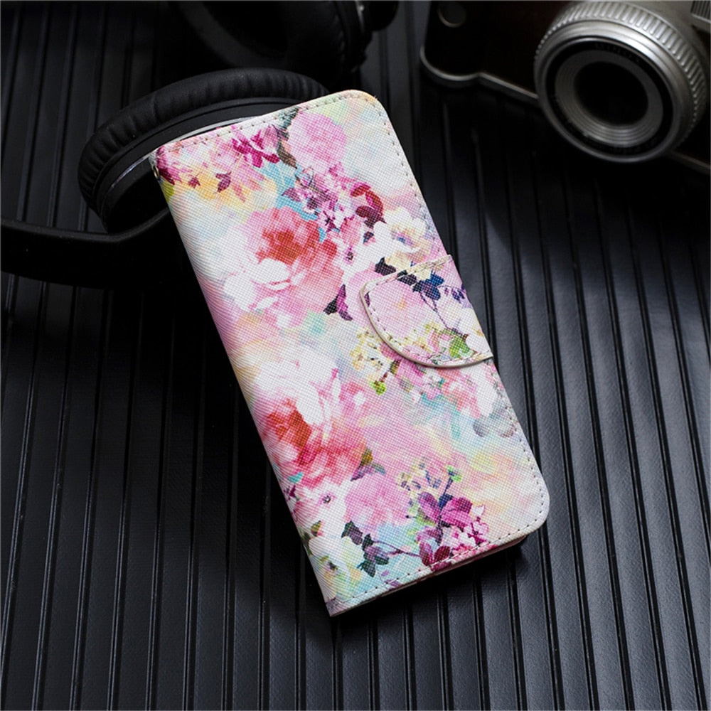 Anymob Samsung Case Multicolor Flower Design Flip Leather Wallet Phone Cover Protection-Mobile Phone Cases-PEROZ Accessories