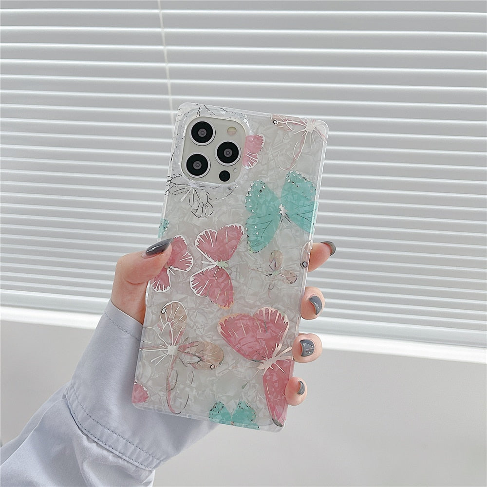 Anymob iPhone Case Pink Cartoon Butterfly Soft Silicone Square Shell Pattern-Mobile Phone Cases-PEROZ Accessories