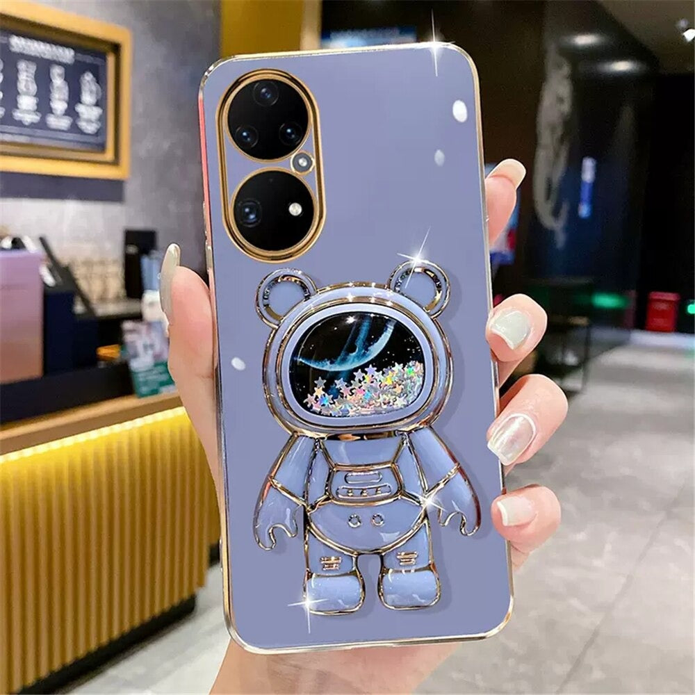 Anymob Huawei Case Neon Blue Cute Quicksand Astronaut Bracket Soft Cover Phone Protection-Mobile Phone Cases-PEROZ Accessories