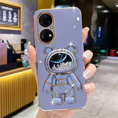 Anymob Huawei Case Neon Blue Cute Quicksand Astronaut Bracket Soft Cover Phone Protection-Mobile Phone Cases-PEROZ Accessories