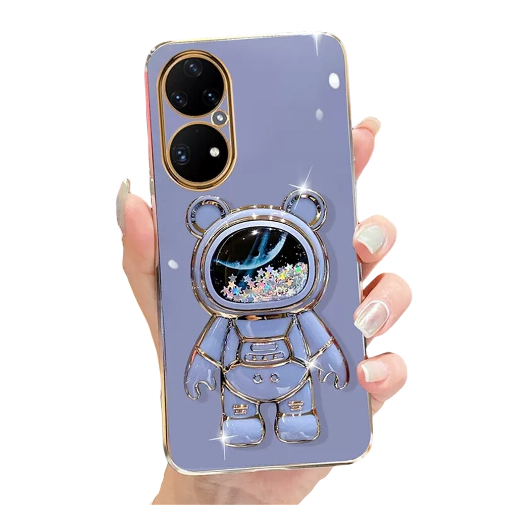 Anymob Huawei Case Neon Blue Cute Quicksand Astronaut Bracket Soft Cover Phone Protection-Mobile Phone Cases-PEROZ Accessories