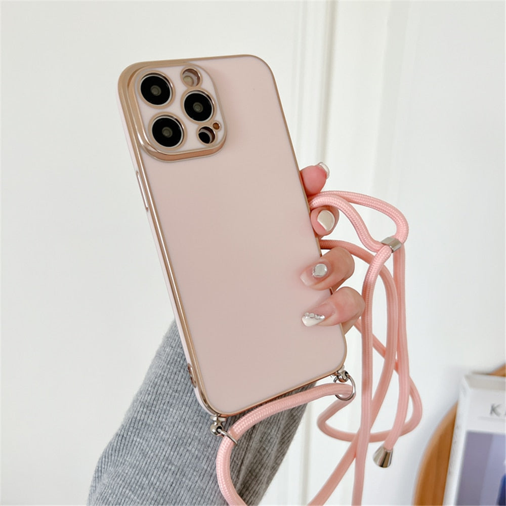 Anymob iPhone Case Pink Necklace Lanyard Silicon Phone Cord Strap Cover-Mobile Phone Cases-PEROZ Accessories