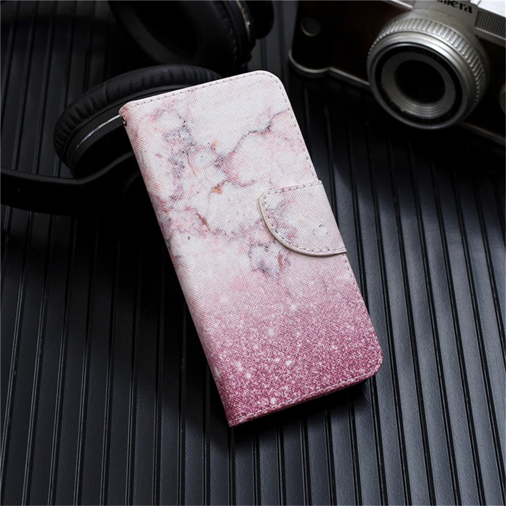 Anymob Samsung Case Pink Glitter Design Flip Leather Wallet Phone Cover Protection-Mobile Phone Cases-PEROZ Accessories