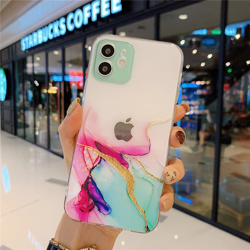 Anymob iPhone Case Pink Watercolor Marble Soft Silicone TPU Cover-Mobile Phone Cases-PEROZ Accessories