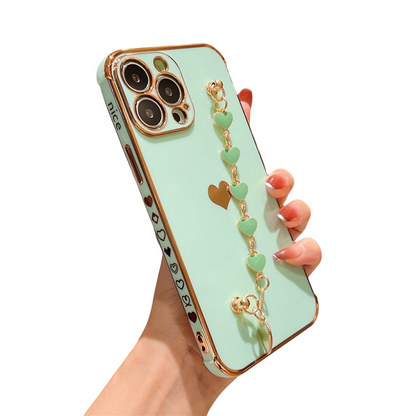 Anymob iPhone Case Mint Green Love Heart Plating Bracelet Soft Silicon Protection Wrist Chain Phone Cover-Mobile Phone Cases-PEROZ Accessories
